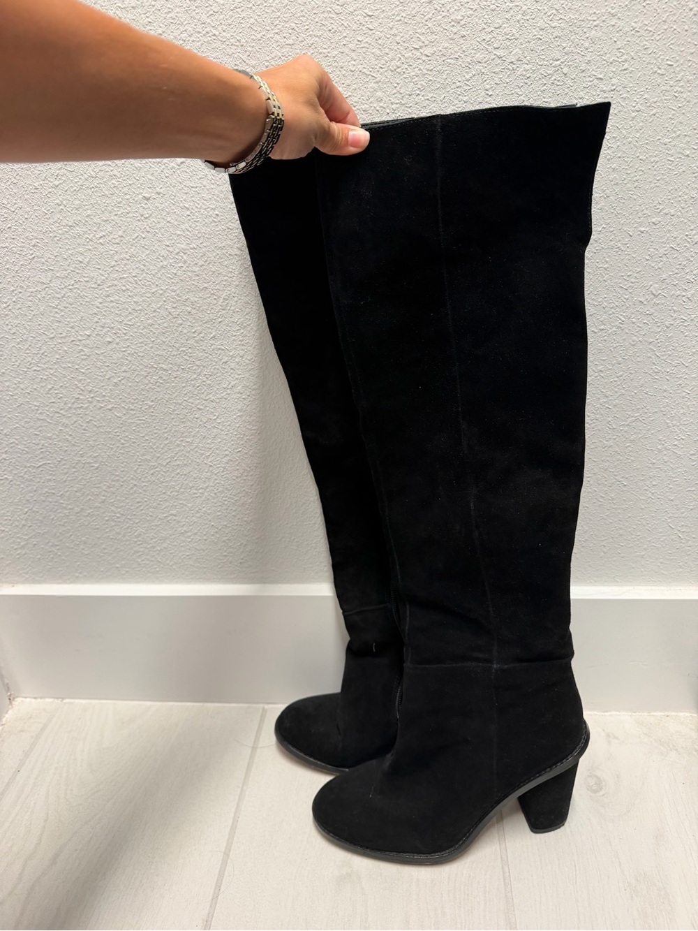 Gianni Bini Black Suede Over-the-Knee Block Heel Boots